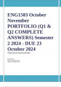 ENG1503 October November PORTFOLIO (COMPLETE ANSWERS) Semester 2 2024 - DUE 23 October 2024; 100% TRUSTED Complete, trusted solutions and explanations Ensure your success with us... 