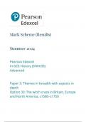   Pearson Edexcel In GCE History (9HI0/33) Advanced Paper 3: Themes in breadth with aspects in depth Option 33: The witch craze in Britain, Europe and North America, c1580–c1750 mark scheme june 2024 9hio/33