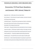 Economics 115 Final Exam Questions and Answers 100% Solved | Rated A+