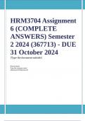 HRM3704 Assignment 6 (COMPLETE ANSWERS) Semester 2 2024 (367713) - DUE 31 October 2024; 100% TRUSTED Complete, trusted solutions and explanations Ensure your success with us... 