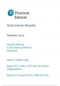 Pearson Edexcel In GCE History (9HI0/2F) Advanced Paper 2: Depth study Option 2F.1: India, c1914–48: the road to independence Option 2F.2: South Africa, 1948–94: from mark scheme june 2024 9hio/2f