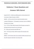 Euthenics 1 Exam Questions and Answers 100% Solved