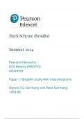 AQA Pearson Edexcel in GCE History (9HI0/1G) Advanced Paper 1: Breadth study with interpretations Option 1G: Germany and West Germany, 1918-89 mark scheme june 2024 9hio/1g