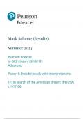  Pearson Edexcel In GCE History (9HI0/1F) Advanced Paper 1: Breadth study with interpretations 1F: In search of the American dream: the USA, c1917-96 mark scheme june 2024 9hio/1f