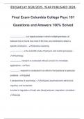 Final Exam Columbia College Psyc 101 Questions and Answers 100% Solved