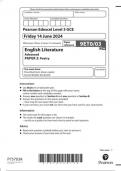  Pearson Edexcel Level 3 GCE English Literature Advanced PAPER 3: Poetry question paper 2024 june 9eto/03