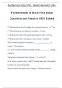 Fundamentals of Music Final Exam Questions and Answers 100% Solved