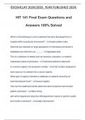 HIT 141 Final Exam Questions and Answers 100% Solved