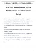 KTH Food Handler/Manager Review Exam Questions and Answers 100% Solved