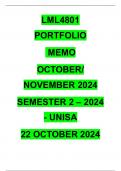 LML4801 PORTFOLIO MEMO - SEMESTER 2 - 2024 - OCTOBER/NOVEMBER - UNISA  - DUE DATE :- 22 OCTOBER 2024 (FULLY REFERENCED! DISTINCTION GUARANTEED!) 