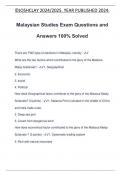 Malaysian Studies Exam Questions and Answers 100% Solved