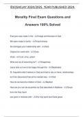 Morality Final Exam Questions and Answers 100% Solved