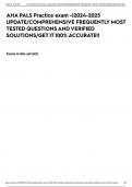 AHA PALS Practice exam -|2024-2025 UPDATE/COMPREHENSIVE FREQUENTLY MOST TESTED QUESTIONS AND VERIFIED SOLUTIONS/GET IT 100% ACCURATE!!