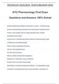 NYU Pharmacology Final Exam Questions and Answers 100% Solved