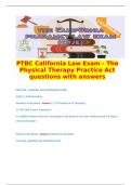   PTBC California Law Exam - The Physical Therapy Practice Act questions with answers  PART ONE - BUSINESS AND PROFESSIONS CODE Article 1: Administration  Members of the Board - Answer 1) 1 PT involved in PT education,  2) 3 PTs with 5 years’ experience, 