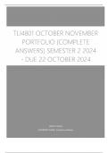 TLI4801 OCTOBER NOVEMBER PORTFOLIO (COMPLETE ANSWERS) Semester 2 2024 - DUE 22 October 2024.