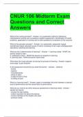 CNUR 106 Midterm Exam Questions and Correct Answers  