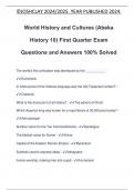 World History and Cultures (Abeka History 10) First Quarter Exam Questions and Answers 100% Solved