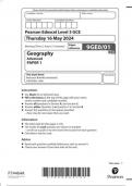 Pearson Edexcel Level 3 GCE 9GE0/01 Geography Advanced PAPER 1 Question paper June 2024