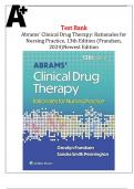 Test Bank Abrams’ Clinical Drug Therapy: Rationales for Nursing Practice, 13th Edition (Frandsen, 2024) latest edition.