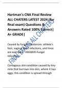 Hartman's CNA Final Review ALL CHATERS LATEST 2024 (for final exam) Questions &  Answers Rated 100% Correct| A+ GRADE| 