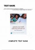 Test Bank for Adolescent Development for Educators 1st Edition by Allison Ryan, Timothy Urdan, Eric Anderman, All Chapters 1-12 |Complete Guide A+