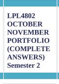 LPL4802 OCTOBER NOVEMBER PORTFOLIO (COMPLETE ANSWERS) Semester 2 2024 - DUE 30 October 2024; 100% TRUSTED Complete, trusted solutions and explanations. Ensure your success with us... 