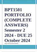 BPT1501 PORTFOLIO (COMPLETE ANSWERS) Semester 2 2024 - DUE 25 October 2024; 100% TRUSTED Complete, trusted solutions and explanations.. Ensure your success with us... 