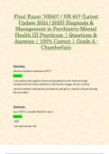 Final Exam: NR607 / NR 607 (Latest Update 2024 / 2025) Diagnosis & Management in Psychiatric-Mental Health III Practicum | Questions & Answers | 100% Correct | Grade A - Chamberlain