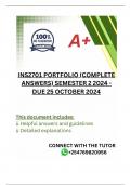 INS2701 PORTFOLIO (COMPLETE ANSWERS) Semester 2 2024 - DUE 25 October 2024; 100% TRUSTED Complete, trusted solutions and explanations.