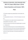 BIO 181 (Capco ASU) Exam 3 (Final Exam) Questions and Answers 100% Pass