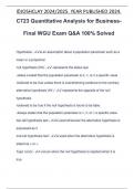 C723 Quantitative Analysis for BusinessFinal WGU Exam Q&A 100% Solved Hypothesis - is an assumption about a population parameter such as a mean or a proportion null hypothesis (H0) - -represents the status quo -states a belief that the population paramete