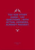 TUV SUD STUDY GUIDE | 142 QUESTIONS | WITH ACTUAL ANSWERS, ALREADY PASSED!!