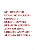 NC LOCKSMITH EXAM 2017 SECTION 2 COMPLETE  QUESTIONS WITH DETAILED VERIFIED ANSWERS (100% CORRECT ANSWERS) / ALREADY GRADED A+