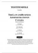 Test Bank For Law and Business Administration in Canada, The, 15th Edition by J E. Smyth, Dan Soberman, A J. Easson, Shelley McGill Chapter 1-32 ||Complete A+  Guide