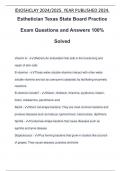 Esthetician Texas State Board Practice Exam Questions and Answers 100% Solved