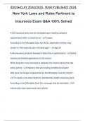 New York Laws and Rules Pertinent to Insurance Exam Q&A 100% Solved