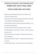 ROMEO AND JULIET FINAL EXAM STUDY GUIDE Q&A 100% PASS