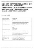 CSPR - CERTIFIED SPECIALIST PAYMENT REP (HFMA) | 2024 UPDATE | COMPREHENSIVE MOST FREQUENTLY TESTED QUESTIONS WITH VERIFIED SOLUTIONS| GRADED A+| GET IT 100% ACCURATE!!