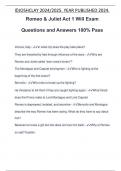 Romeo & Juliet Act 1 Will Exam Questions and Answers 100% Pass