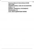 Pearson Edexcel International GCSE 4AC1/02R INTERNATIONAL GCSE IN ACCOUNTING LEVEL 1 /2 PAPER2: FINANCIAL STATEMENTS Wednesday 12 June 2024 QUESTION PAPER