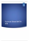 MATH 208 Formula Sheet  Updated 2024/2025 with complete Solution;Concordia University