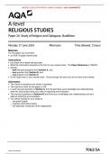 VERIFIED/AQA 2024 A-level RELIGIOUS STUDIES Paper 2A Study of Religion and Dialogues: Buddhism MERGED QUESTION PAPER> MARK SCHEME> 100% GUARANTEE 