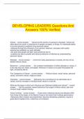 DEVELOPING LEADERS Questions And Answers 100% Verified.