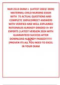 NUR 2513 EXAM 1  (LATEST 2023/ 2024) MATERNAL-CHILD NURSING EXAM WITH  75 ACTUAL QUESTIONS AND COMPLETE 100%CORRECT ANSWERS WITH VERIFIED AND WELL EXPLAINED RATIONALES ALREADY GRADED A+ BY EXPERTS |LATEST VERSION 2024 WITH GUARANTEED SUCCESS AFTER DOWNLOA