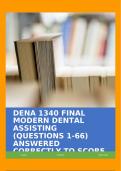 DENA 1340 FINAL MODERN DENTAL ASSISTING (QUESTIONS 1-66) ANSWERED CORRECTLY TO SCORE A+