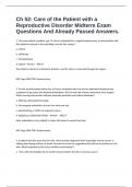 Ch 52: Care of the Patient with a Reproductive Disorder Midterm Exam Questions And Already Passed Answers.