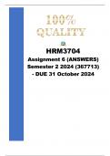 HRM3704 Assignment 6 (ANSWERS) Semester 2 2024 (367713) - DUE 31 October 2024 Course Contemporary Issues in Human Resource Management (HRM3704)