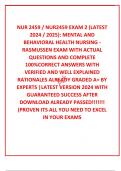  NUR 2459 / NUR2459 EXAM 2 (LATEST 2024 / 2025): MENTAL AND BEHAVIORAL HEALTH NURSING - RASMUSSEN EXAM WITH ACTUAL QUESTIONS AND COMPLETE 100%CORRECT ANSWERS WITH VERIFIED AND WELL EXPLAINED RATIONALES ALREADY GRADED A+ BY EXPERTS |LATEST VERSION 2024 WIT