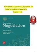 Test Bank For Essentials of Negotiation, 7th Edition by Roy Lewicki, Bruce Barry| 978-1260399455| All Chapters 1-12| |Complete A+ Guide